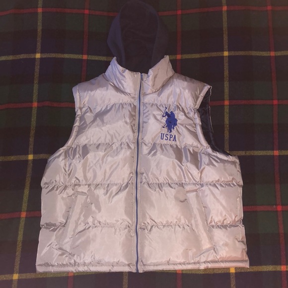 US Polo Assn. NWT•Silver Puffer Vest w/SweatHood - Picture 8 of 11